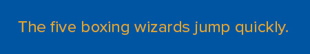 Yellow text on blue.