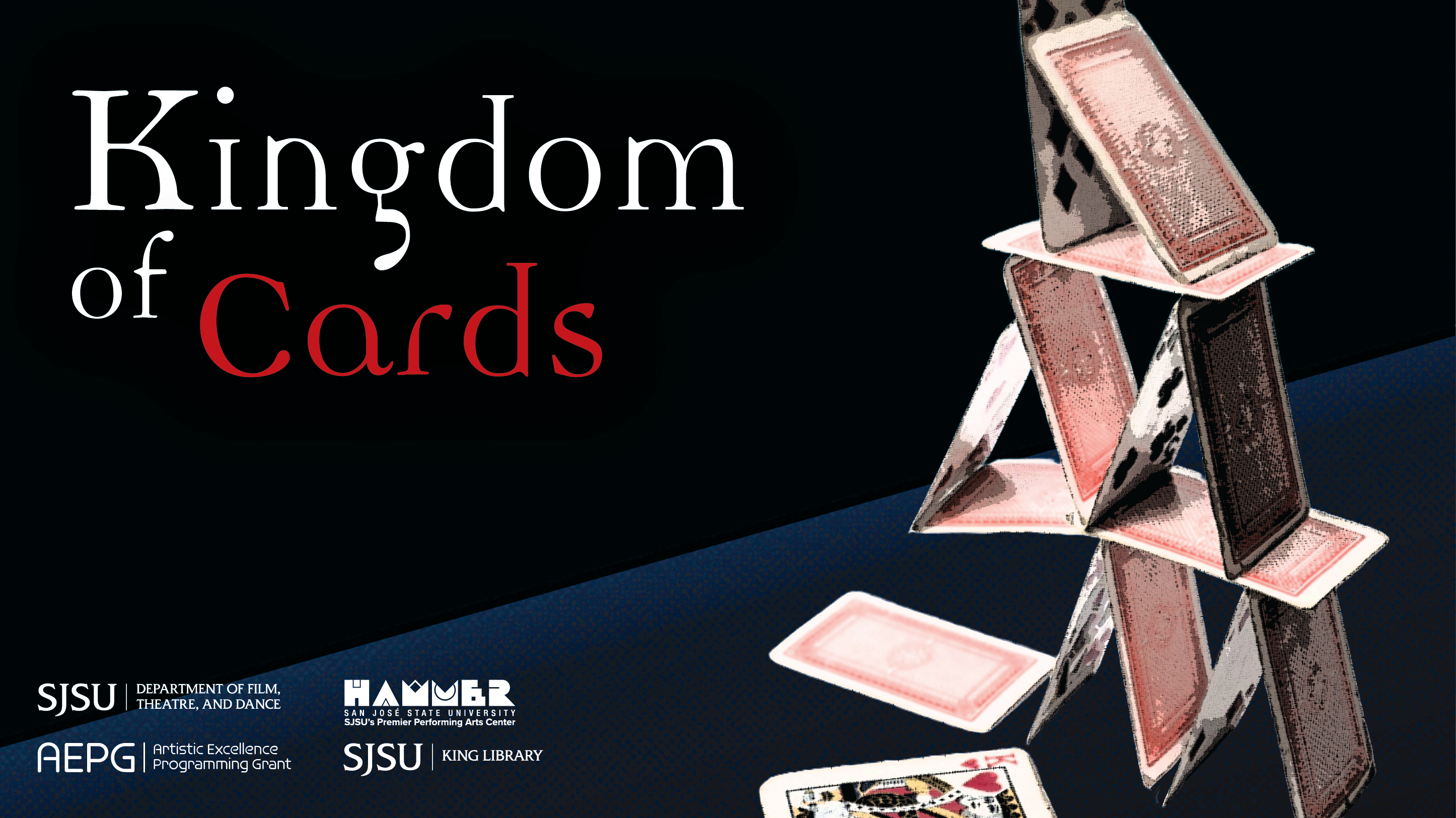 Kingdom of Cards Title Image A title card with the text "Kingdom of Cards" and a stack of cards on a black background.